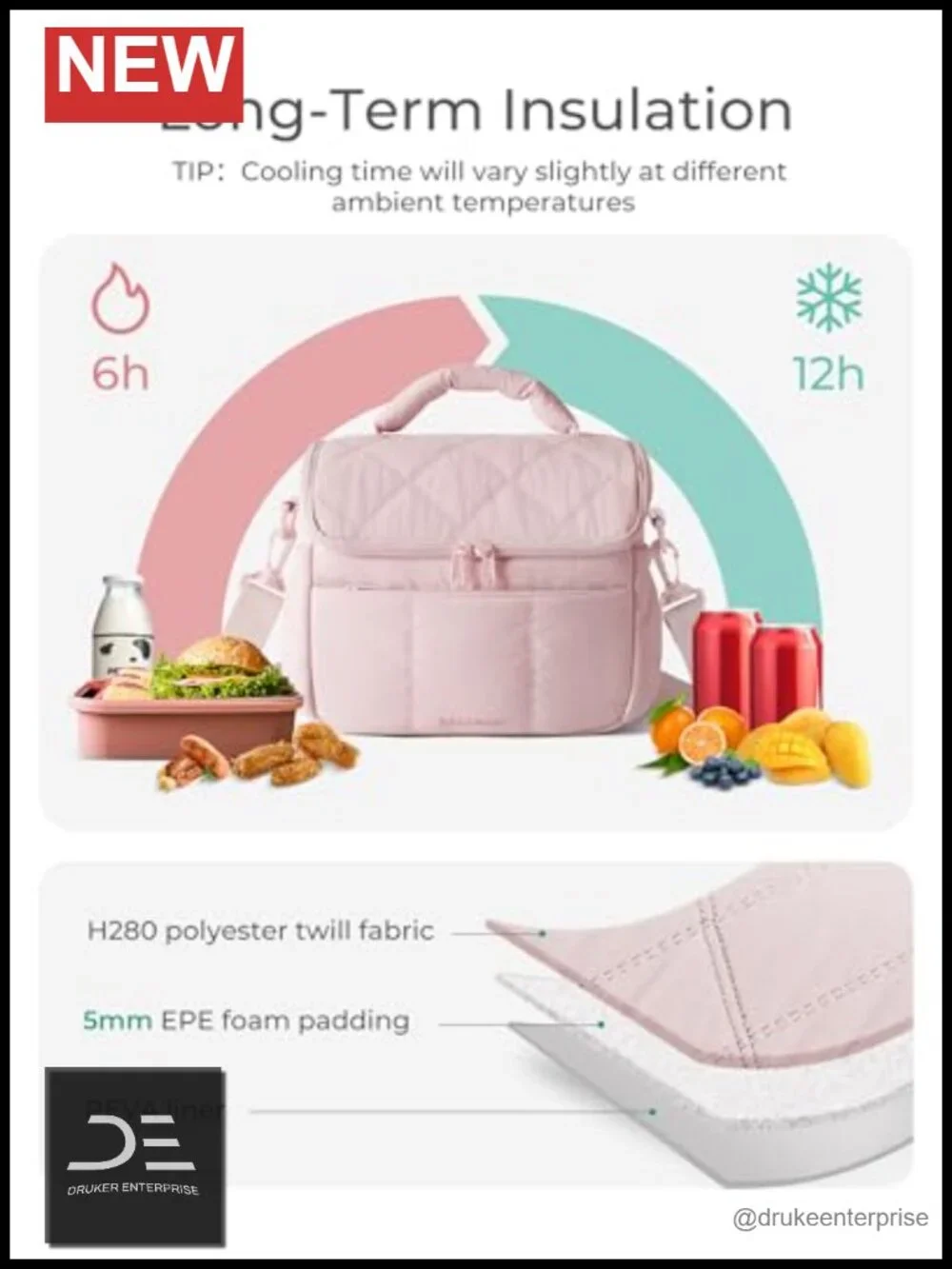 Insulated Quilted Lunch Bag Tote Cooler for Work Picnic Travel